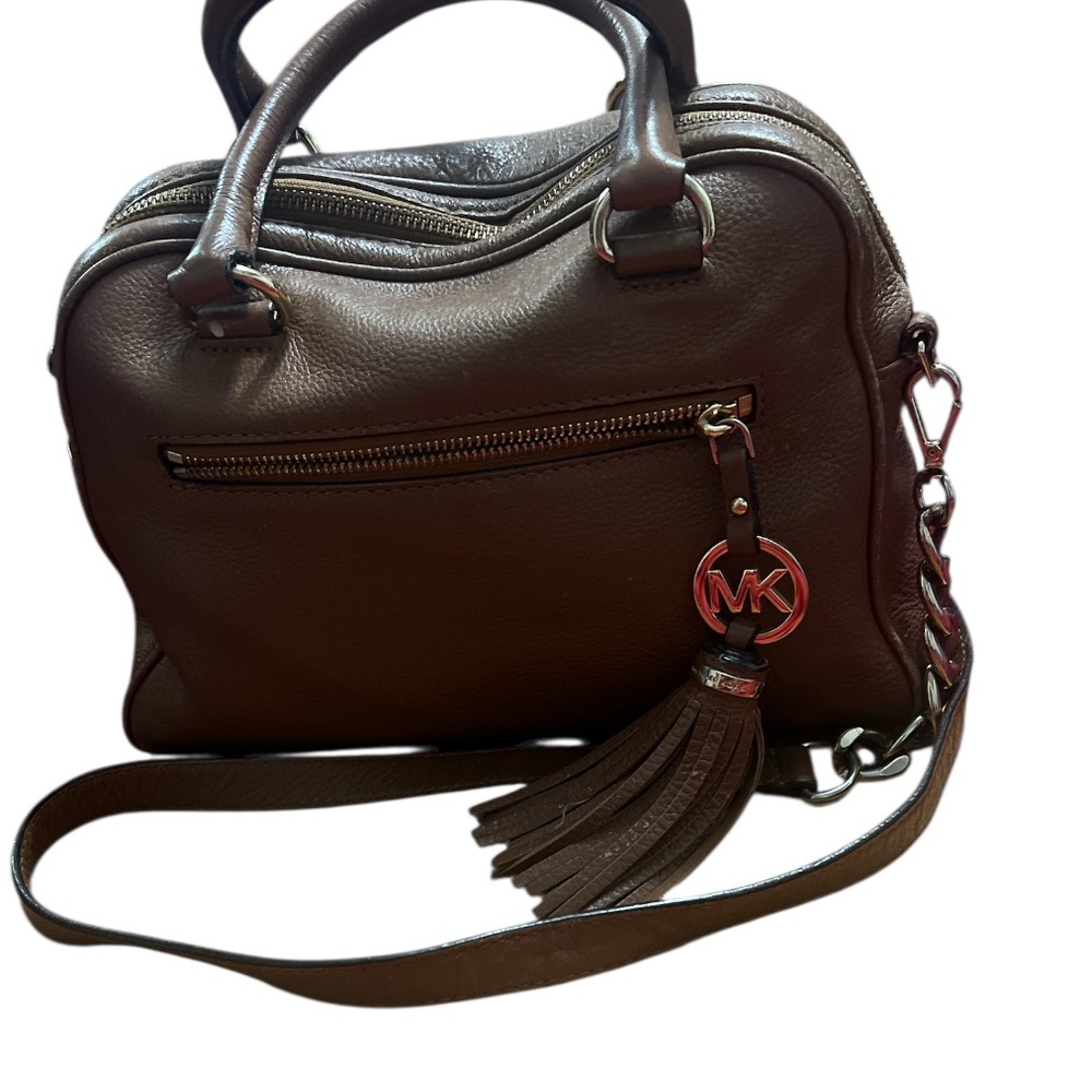 Michael Kors Knox Tassel Medium Pebbled Leather Satchel Bag - Luggage Brown